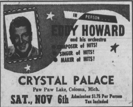 Crystal Palace Ballroom at Paw Paw Lake - 05 Nov 1954 Ad